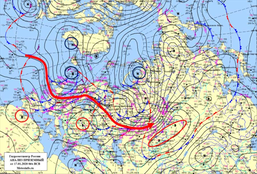 Синоптическая карта погоды европейской части россии